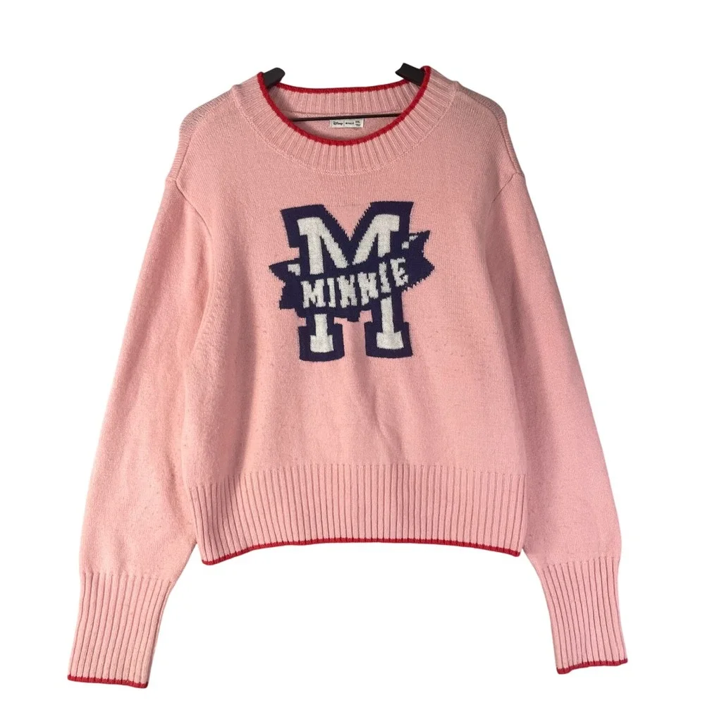 Disney Macy's Minnie Mouse Sweater XXL Pink Varsity M Pullover Womens 2024
